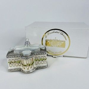 White House Building Washington DC Hand Blown Glass Christmas Ornament 4" Wide
